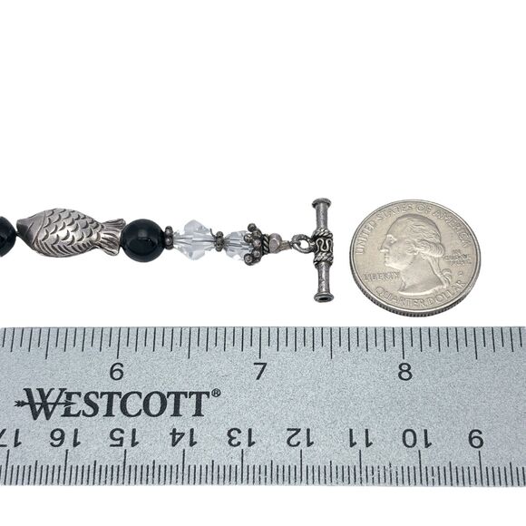 Vintage Sterling Silver 925 Nautical Fish Shell Beaded Charm Bracelet 7.5" - Picture 4 of 5